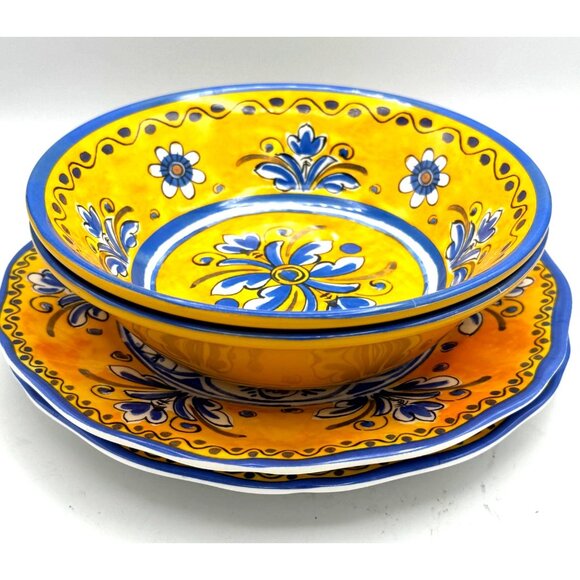 La Cadeaux Benidorm Colorful Melamine 2 Salad Plates 2/Bowls - Picture 4 of 8